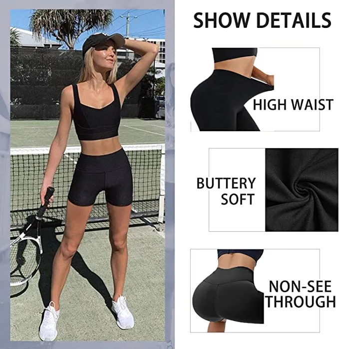 5 Pack High Waisted Biker Shorts for Women – 5" Buttery Soft Black Workout Yoga Athletic Shorts