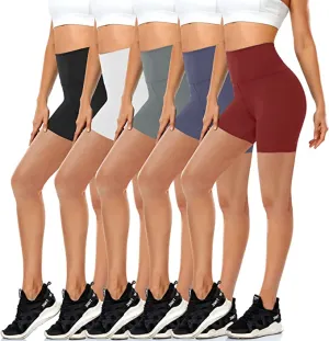 5 Pack High Waisted Biker Shorts for Women – 5" Buttery Soft Black Workout Yoga Athletic Shorts