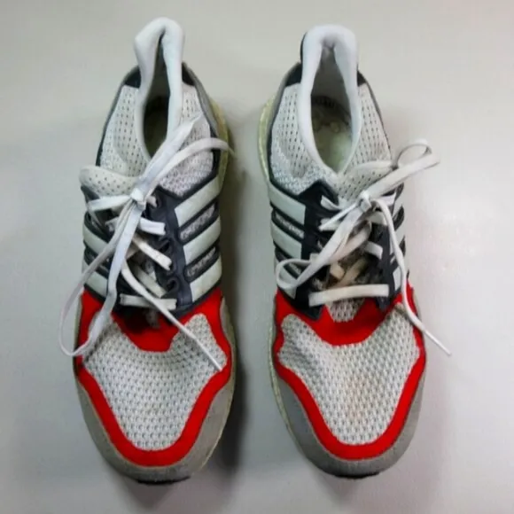 adidas mens gray red black UltraBoost 1.0 suede running shoes 8 M