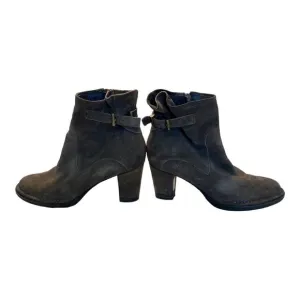 Alberto Fermani Booties 8.5 Leather Suede Almond Toe Block Heel Buckle Brown