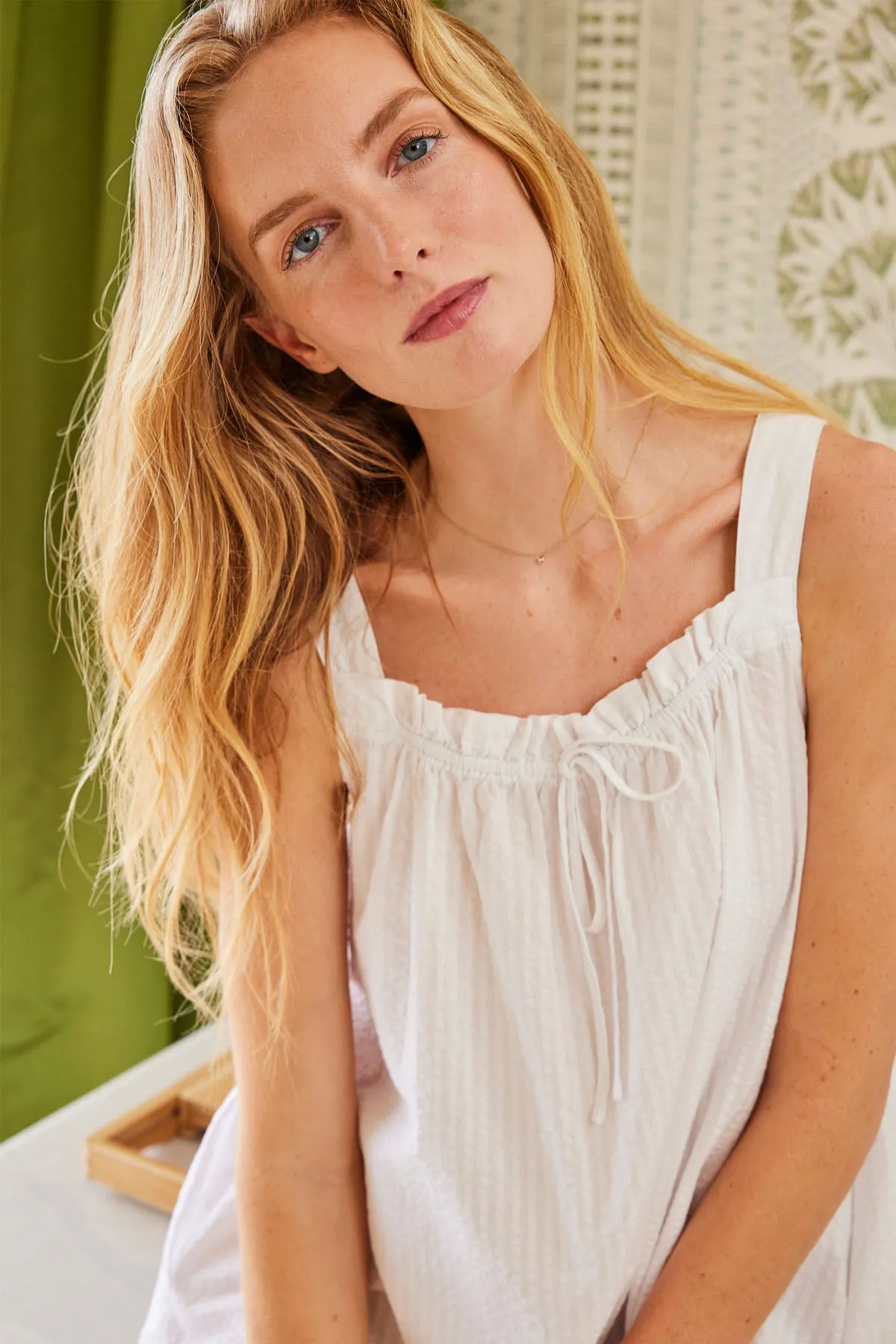 Alice Nightgown in White Seersucker