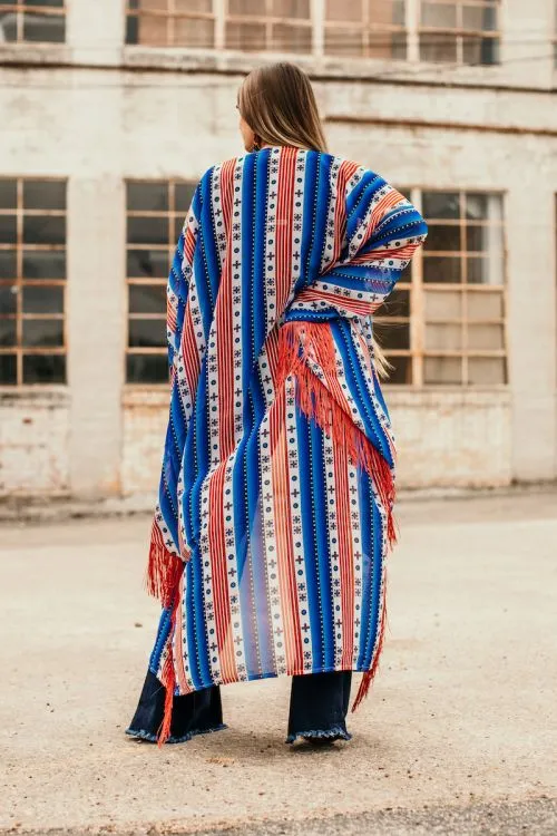 Americana Serape Duster with Red Fringe