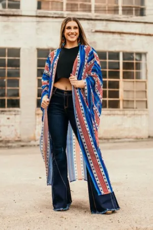 Americana Serape Duster with Red Fringe