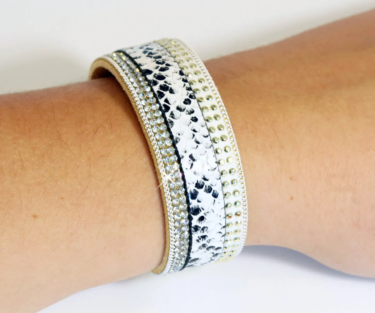 Animal Print White Sparkly Cuff Bracelet