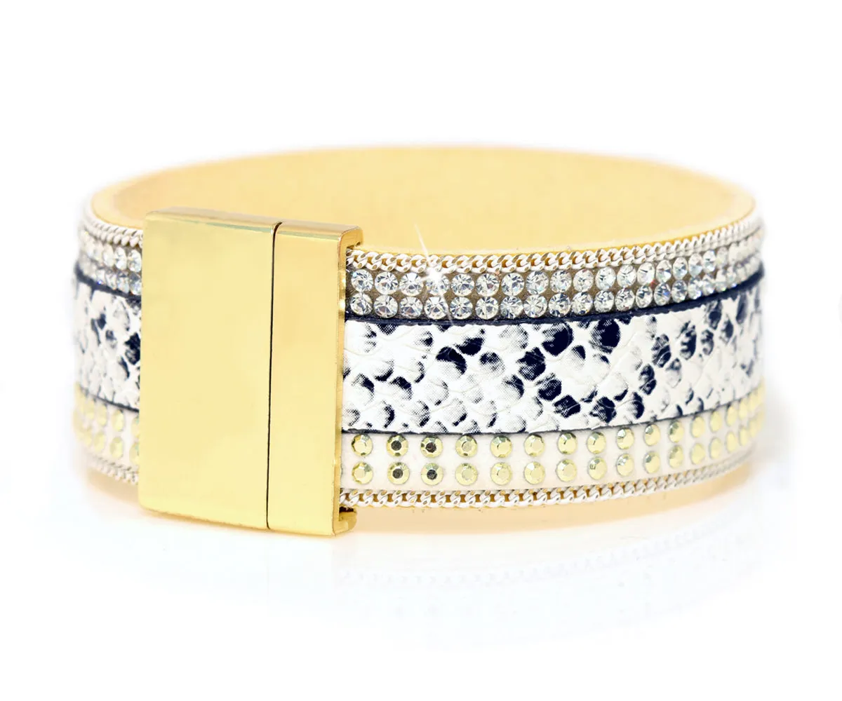 Animal Print White Sparkly Cuff Bracelet