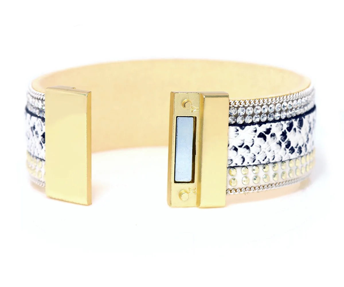 Animal Print White Sparkly Cuff Bracelet
