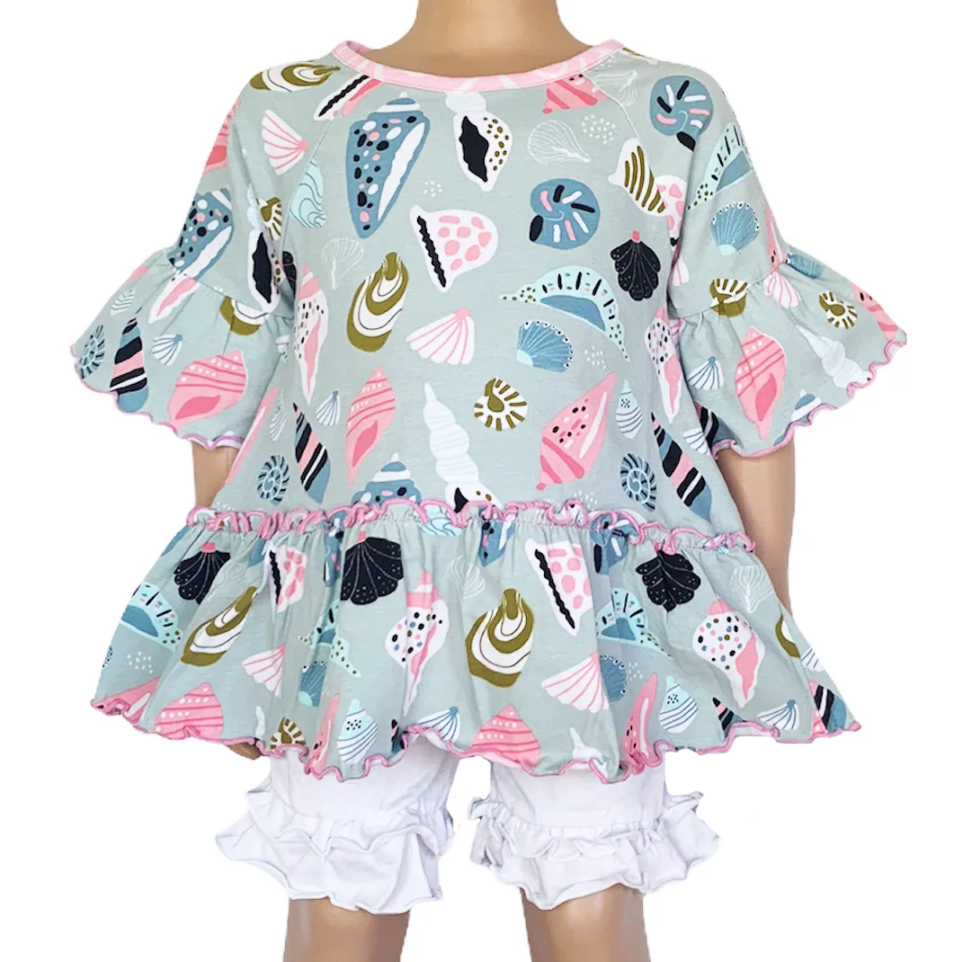 AnnLoren Little & Big Girls Seashell  3/4 Angel Sleeve Cotton Knit Shirt