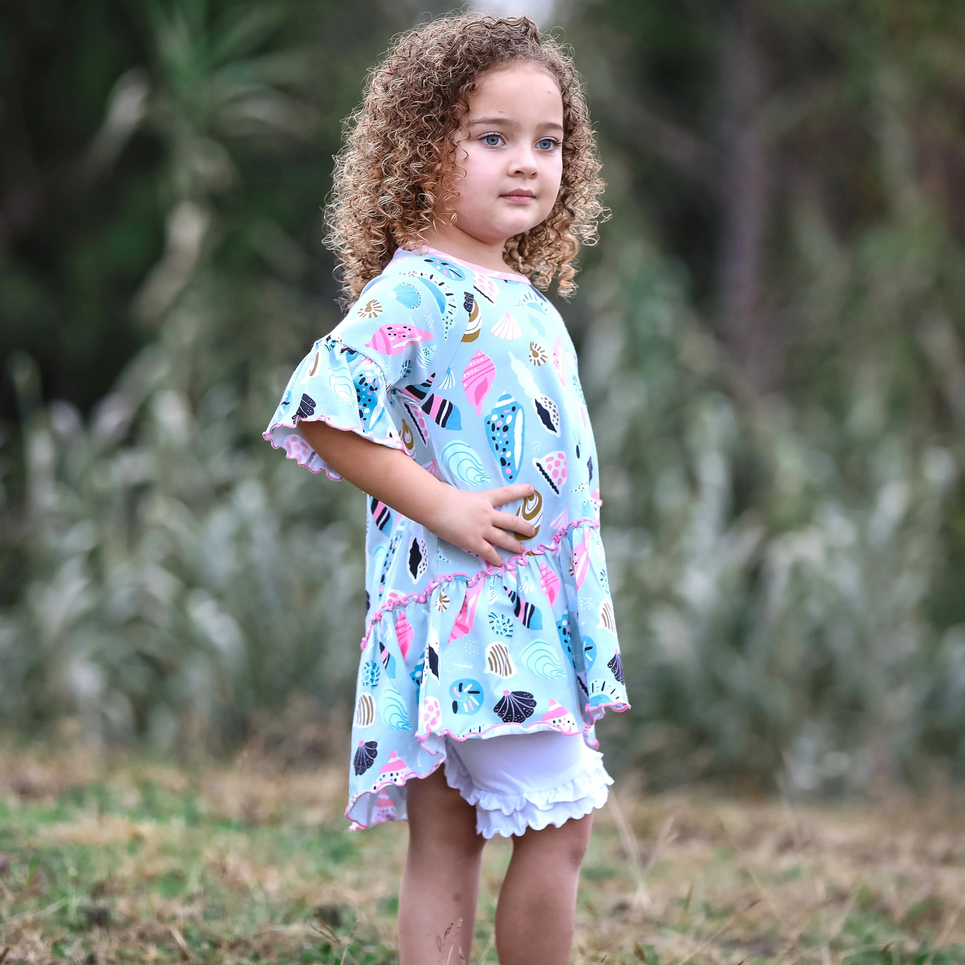 AnnLoren Little & Big Girls Seashell  3/4 Angel Sleeve Cotton Knit Shirt