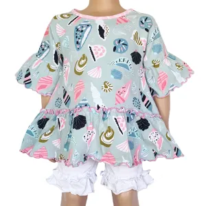 AnnLoren Little & Big Girls Seashell  3/4 Angel Sleeve Cotton Knit Shirt