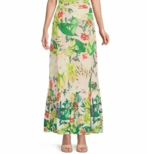 ANTONIO MELANI Women's 12 Cotton Perla Tropical Floral Print Tiered Maxi Skirt