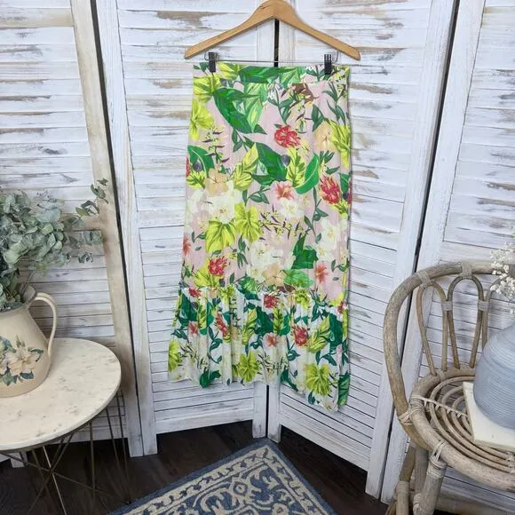 ANTONIO MELANI Women's 12 Cotton Perla Tropical Floral Print Tiered Maxi Skirt