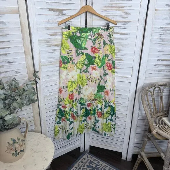 ANTONIO MELANI Women's 12 Cotton Perla Tropical Floral Print Tiered Maxi Skirt