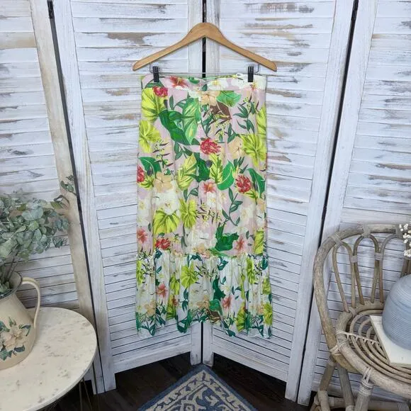 ANTONIO MELANI Women's 12 Cotton Perla Tropical Floral Print Tiered Maxi Skirt