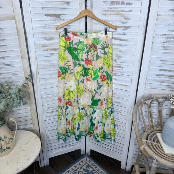 ANTONIO MELANI Women's 12 Cotton Perla Tropical Floral Print Tiered Maxi Skirt