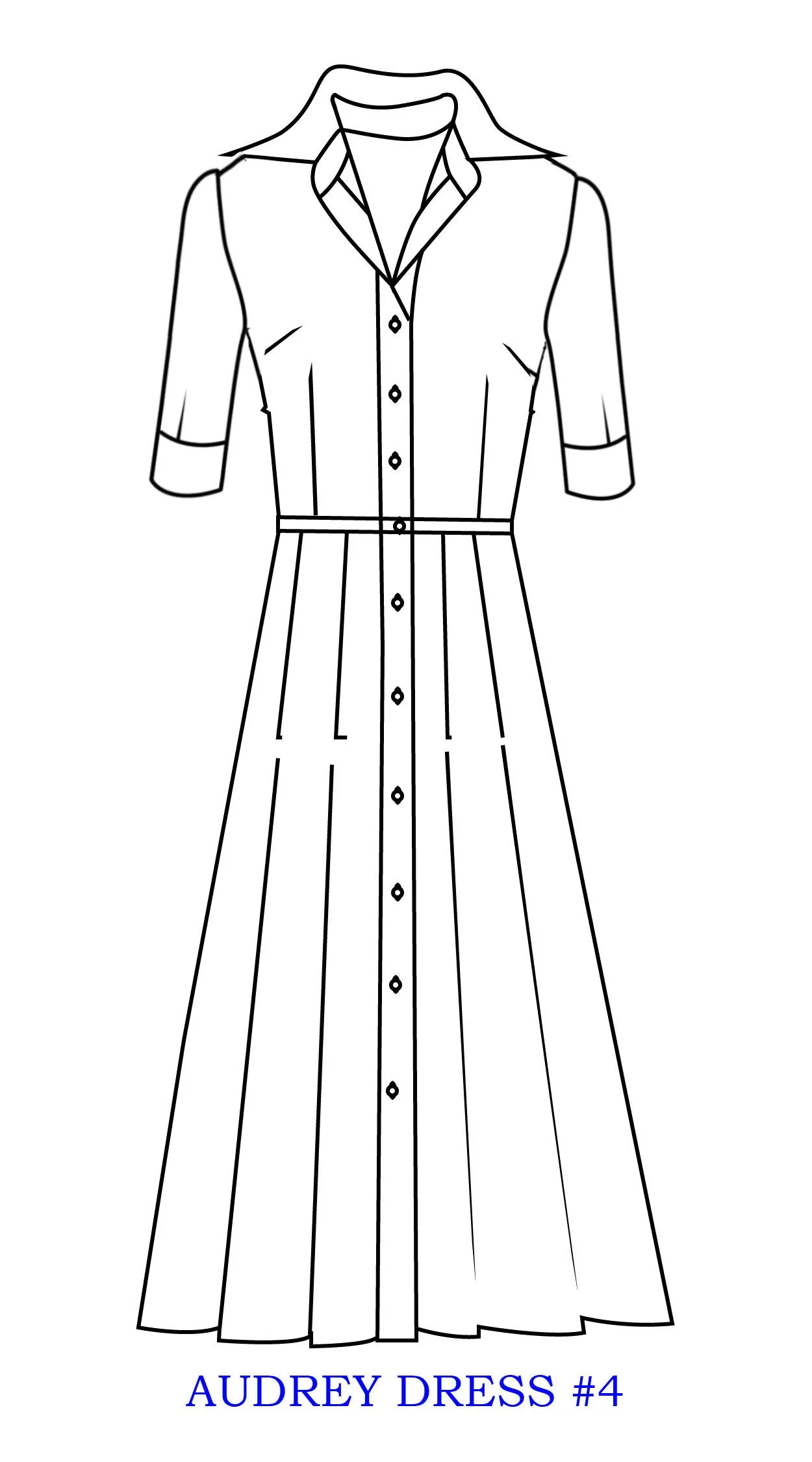 Audrey Dress #4 Shirt Collar 1/2 Sleeve Long  3 Length Cotton Musola (Chrysanthemum Flower Big)