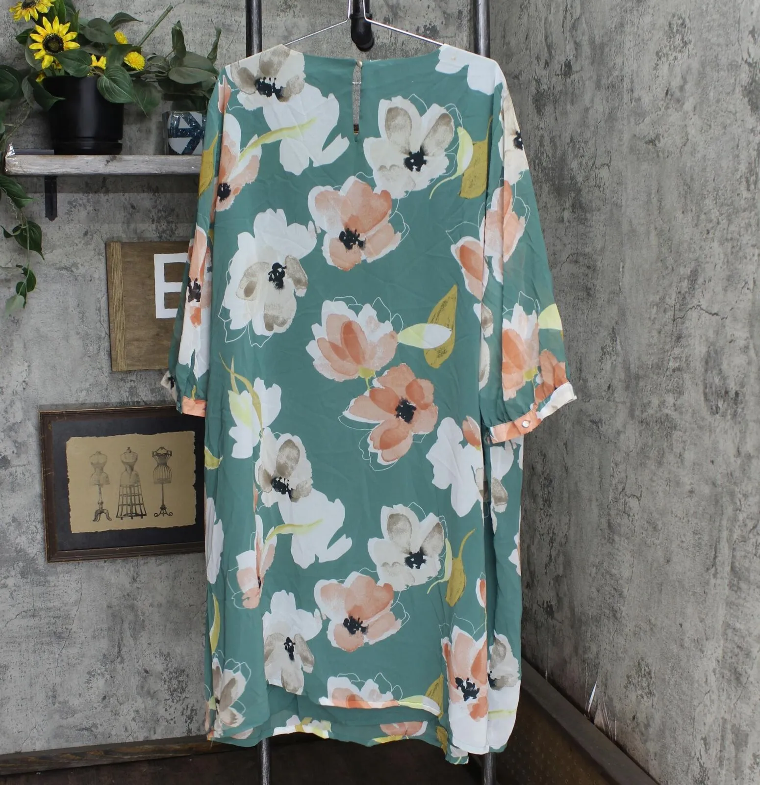 Ava & Viv Women's Plus Size Floral Print 3/4 Sleeve Dress 564899 Green 3X