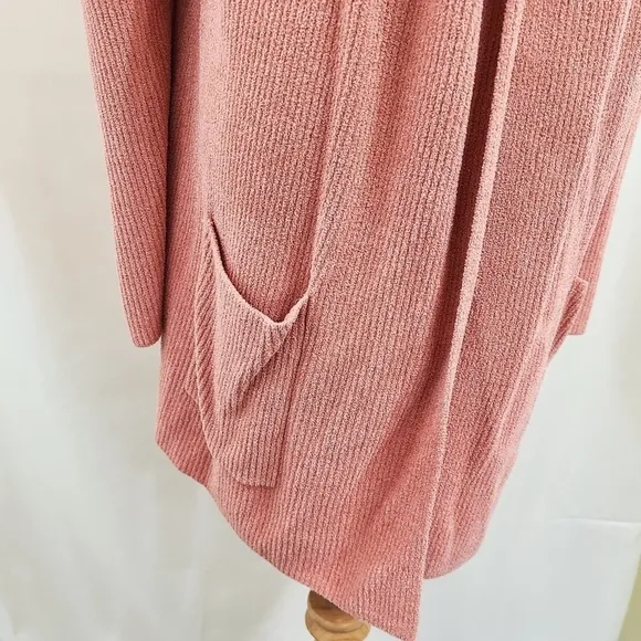 Barefoot Dreams CozyChic Ultra Lite Hooded Ribbed Cardi Coral pink 1X