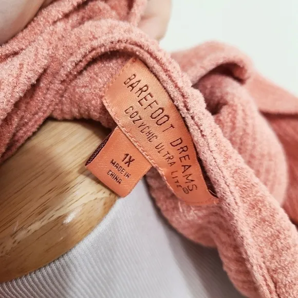 Barefoot Dreams CozyChic Ultra Lite Hooded Ribbed Cardi Coral pink 1X