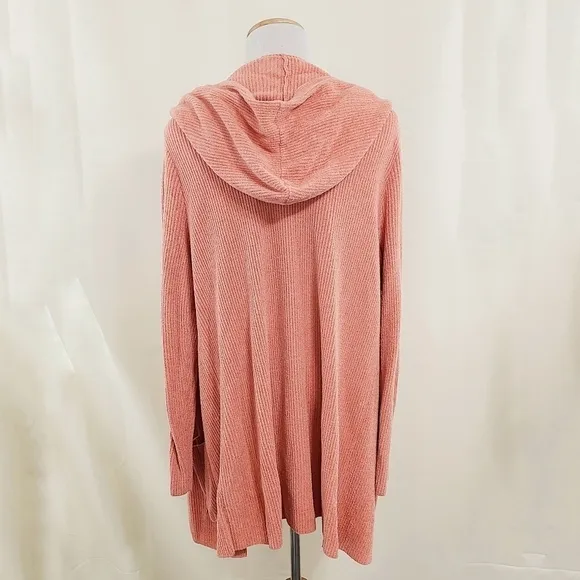 Barefoot Dreams CozyChic Ultra Lite Hooded Ribbed Cardi Coral pink 1X