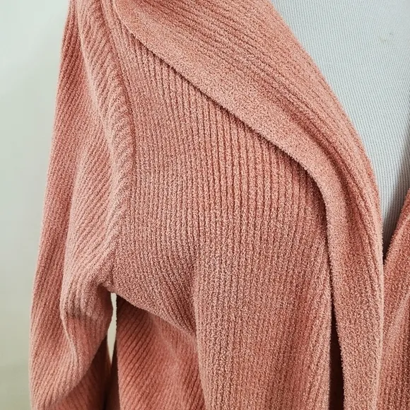 Barefoot Dreams CozyChic Ultra Lite Hooded Ribbed Cardi Coral pink 1X