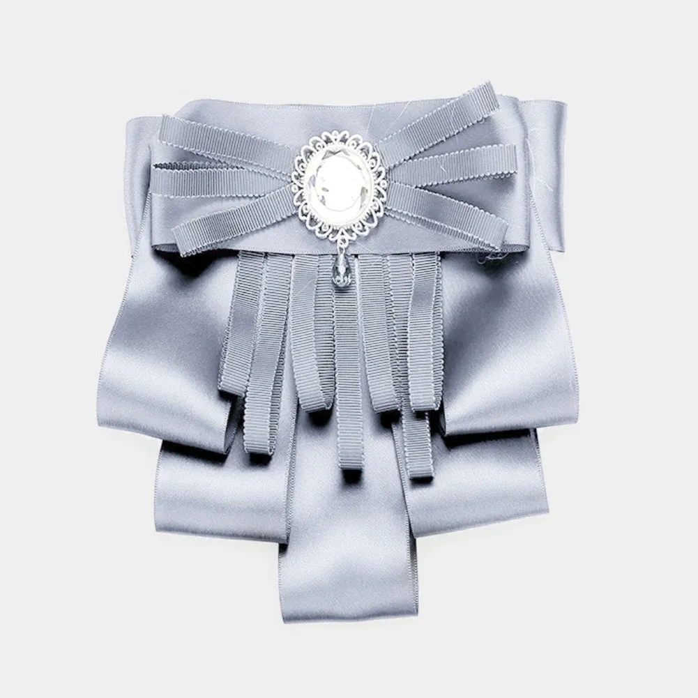 Bejeweled Grosgrain Bow Ribbon Brooch