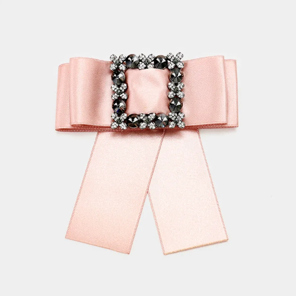 Bejeweled Grosgrain Bow Ribbon Brooch