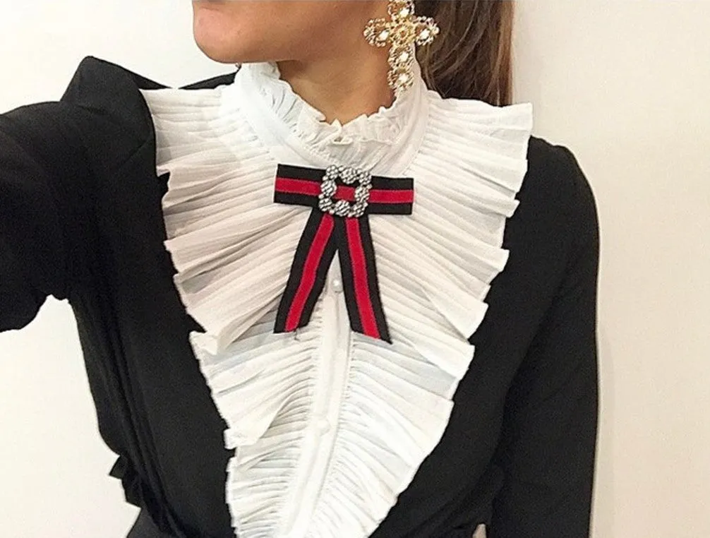Bejeweled Grosgrain Bow Ribbon Brooch