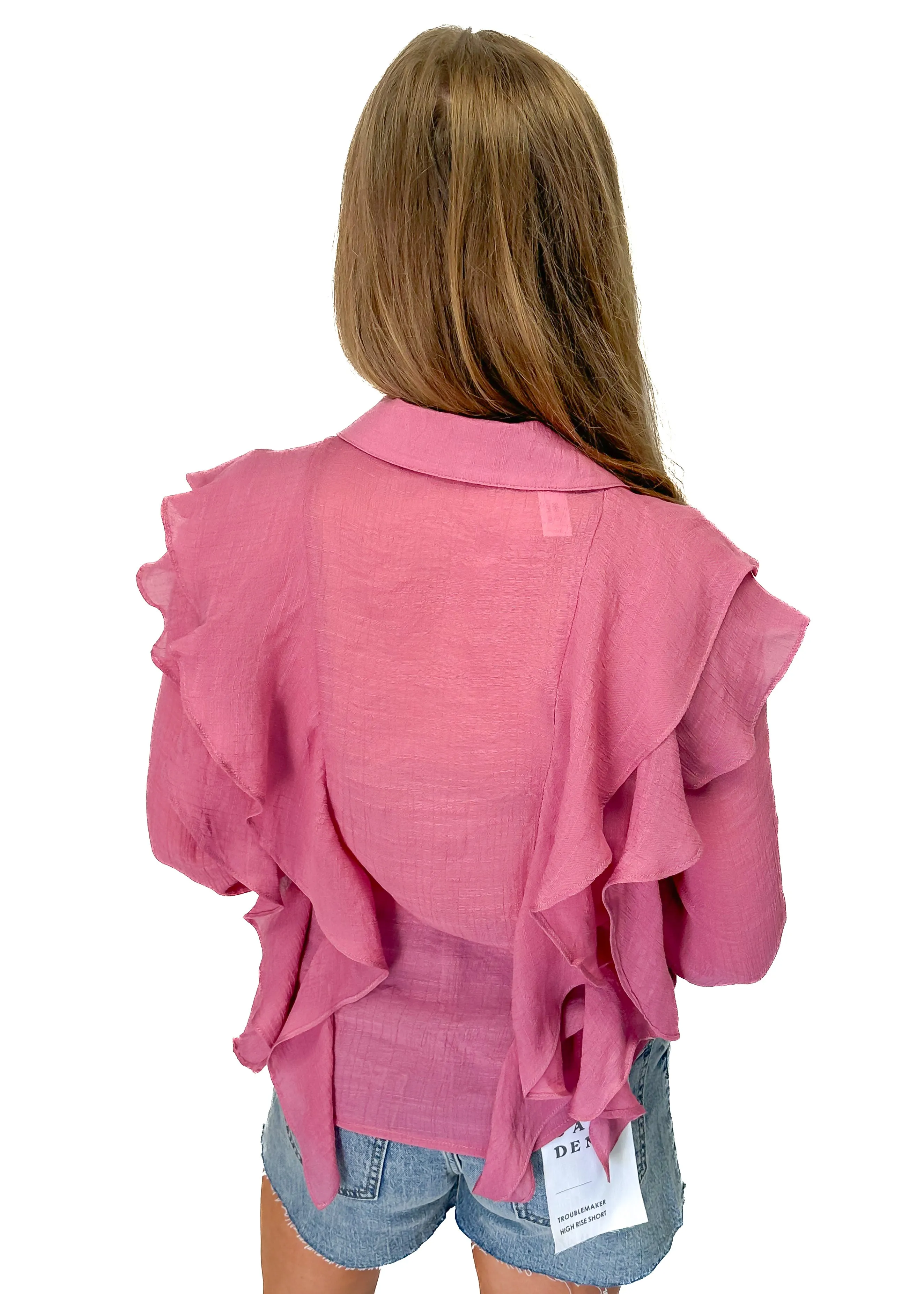 Bishop   Young Chantal Ruffle Long Sleeve Top - Rose