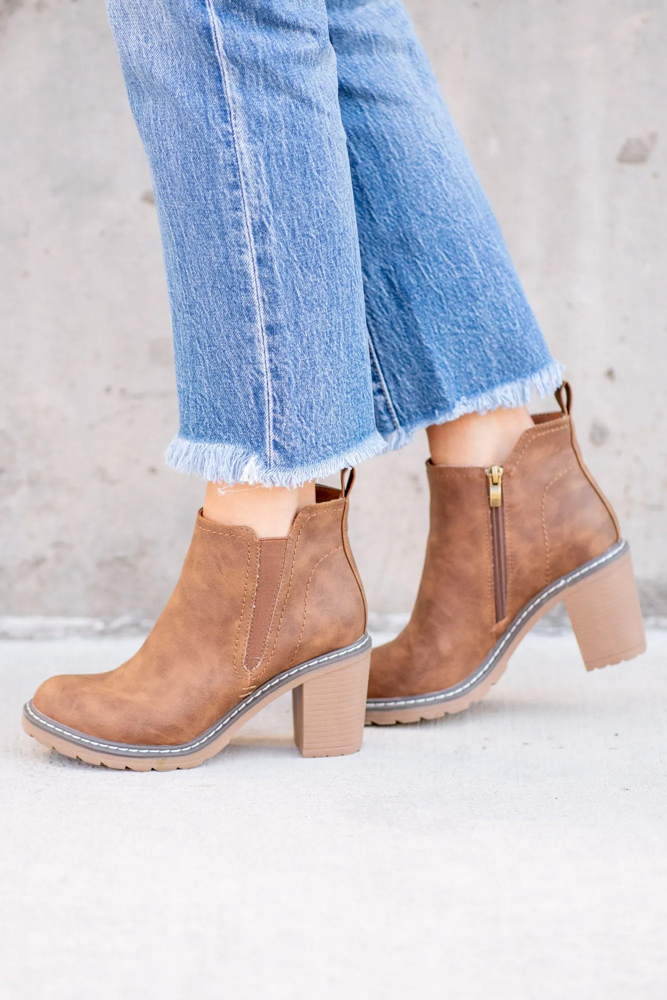 Bite Me Faux Suede Dark Cognac