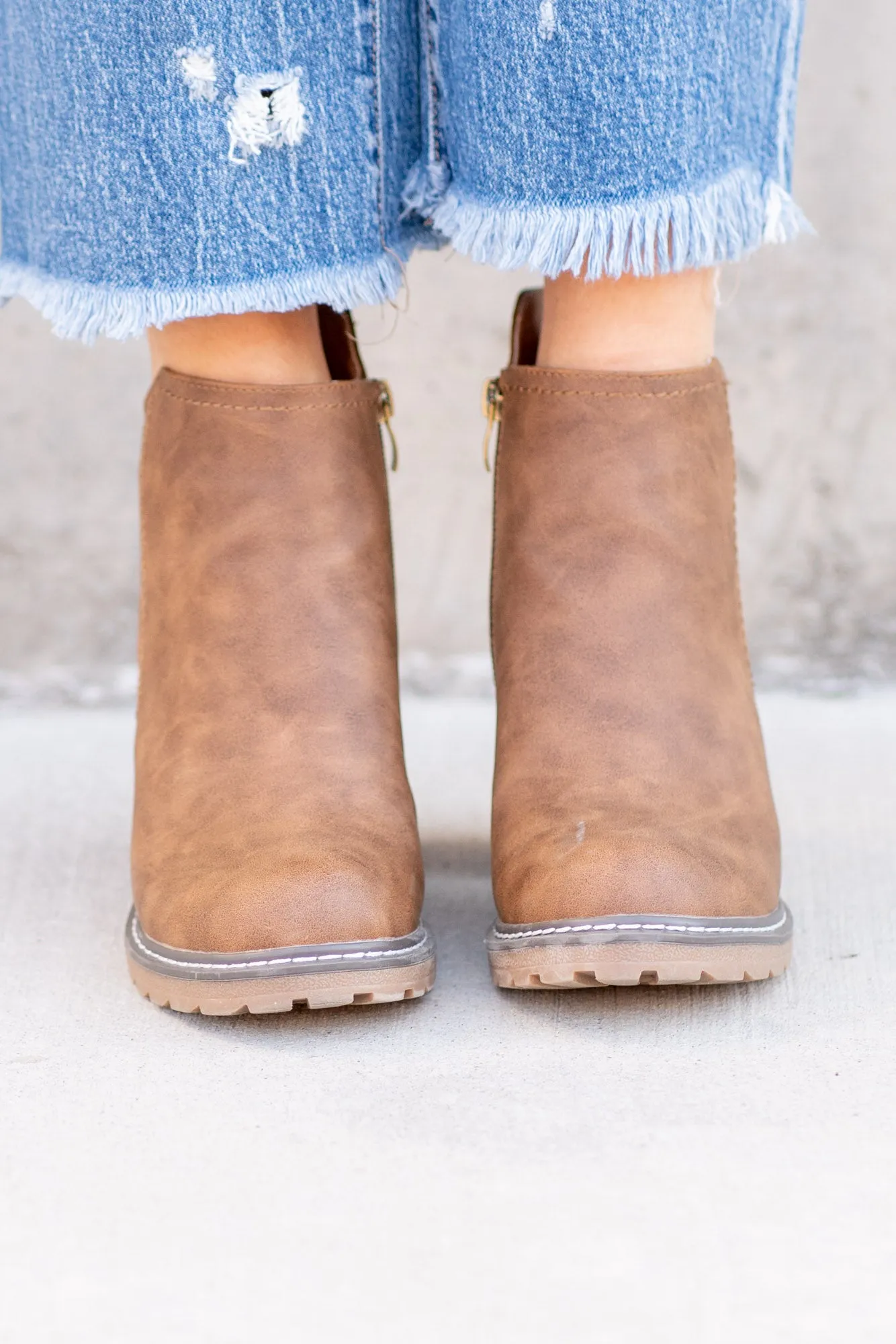 Bite Me Faux Suede Dark Cognac