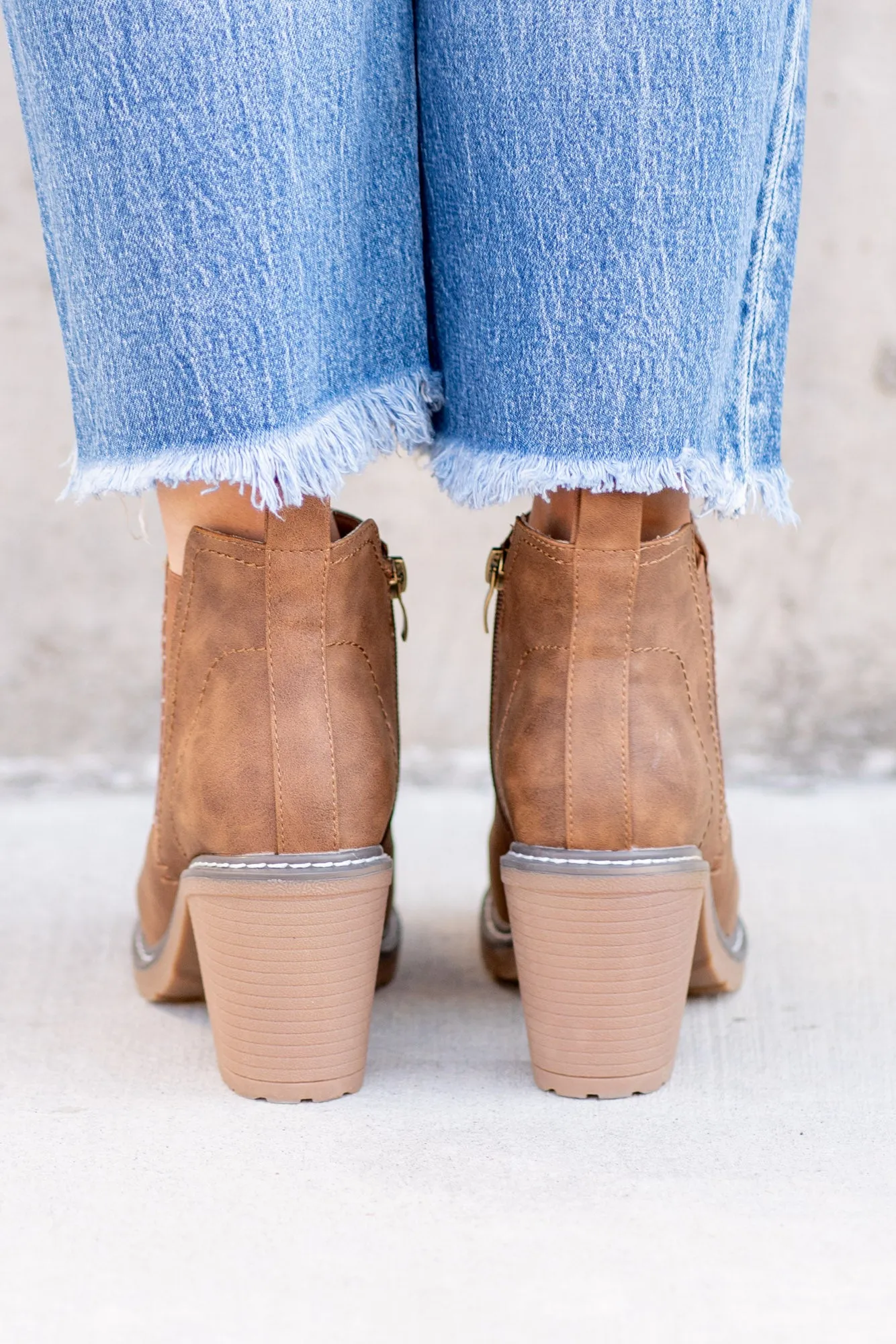Bite Me Faux Suede Dark Cognac