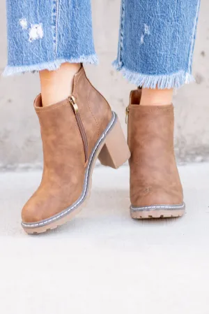 Bite Me Faux Suede Dark Cognac