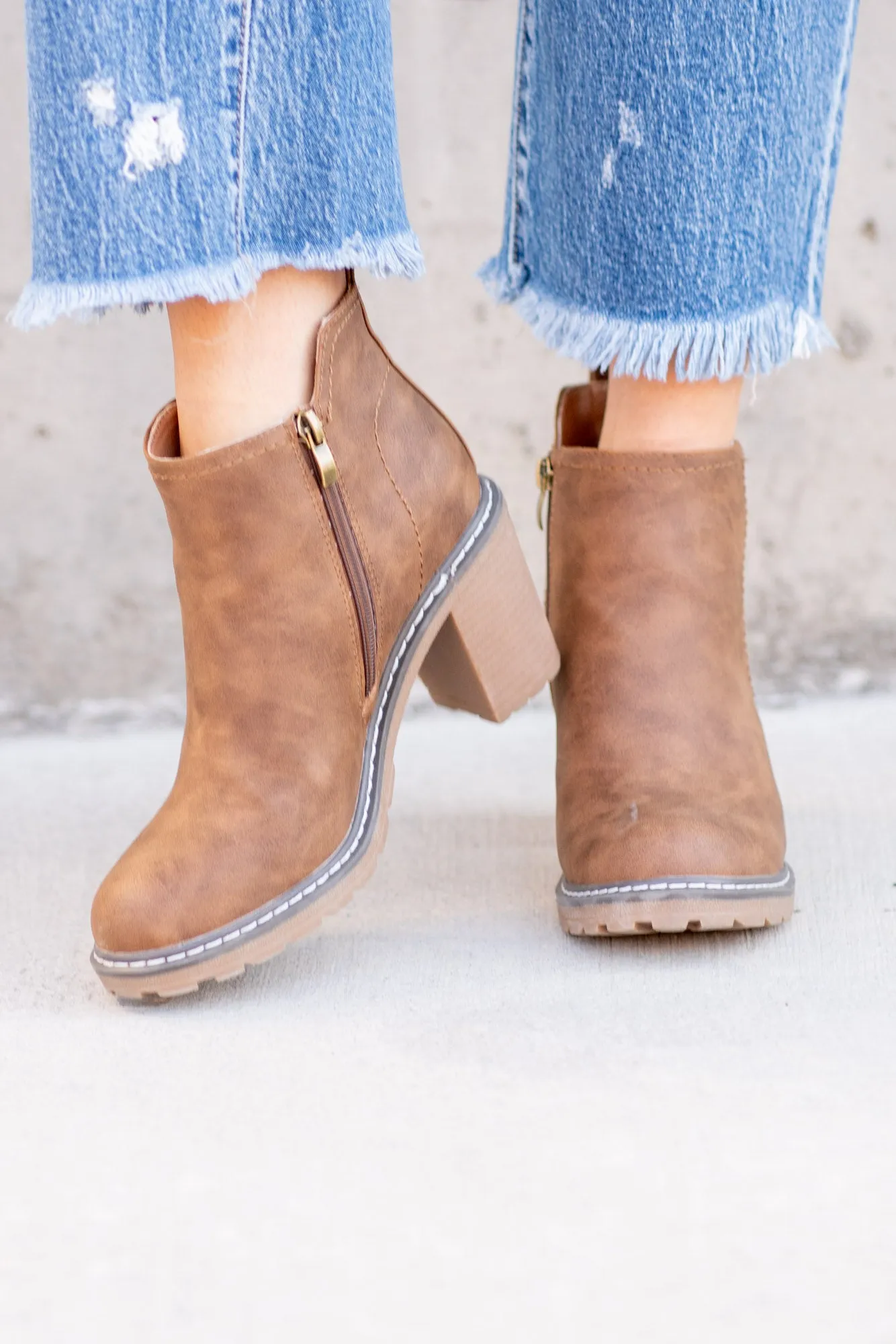 Bite Me Faux Suede Dark Cognac