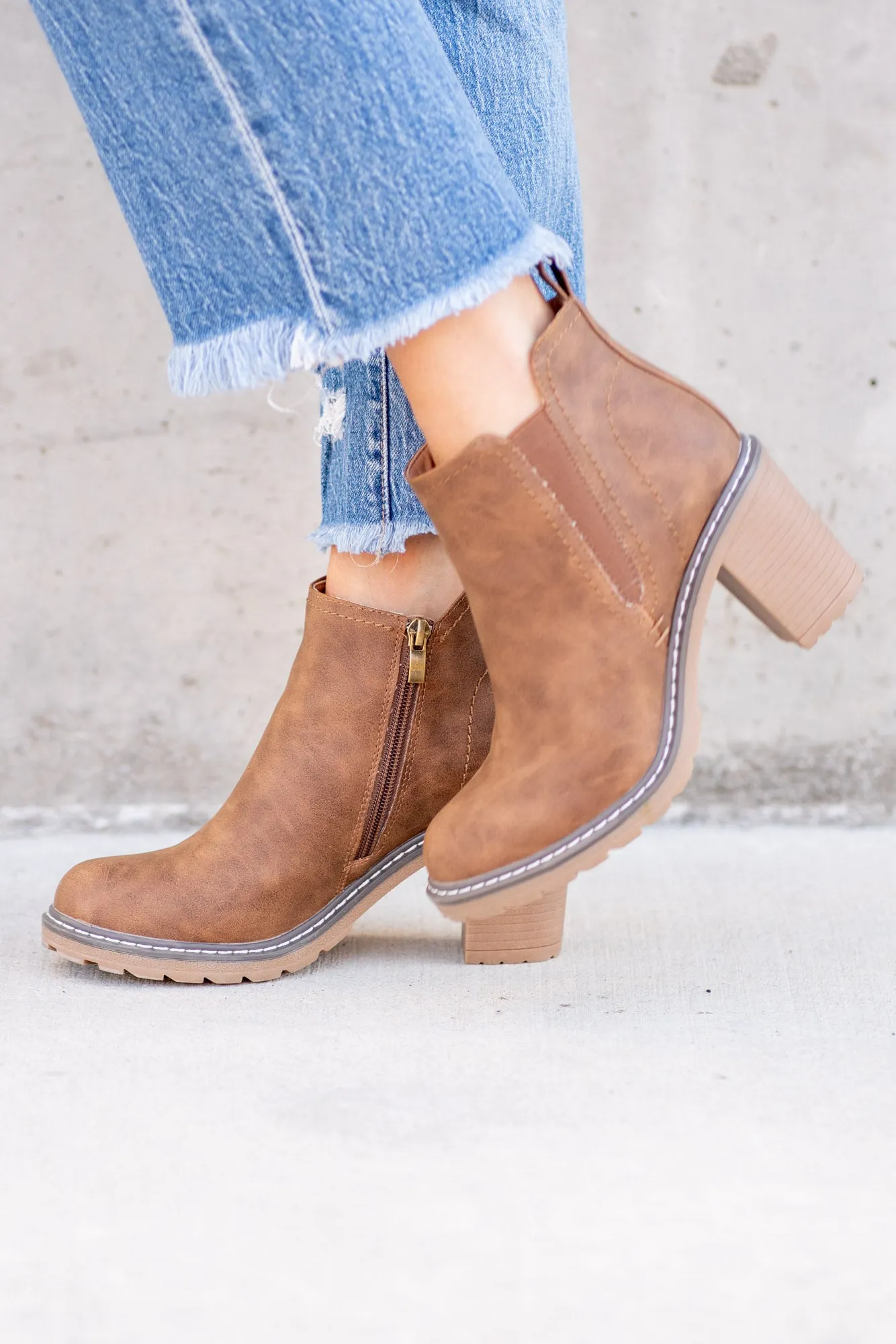Bite Me Faux Suede Dark Cognac