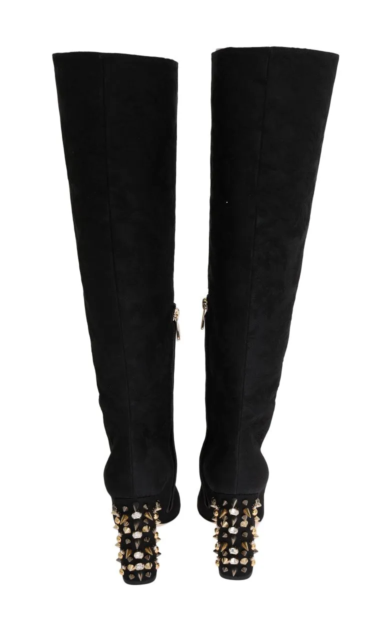 Black Jacquard Suede Corrida Boots