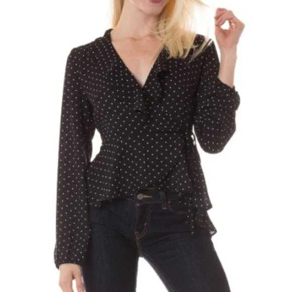 Black Polka Dot Wrap Top