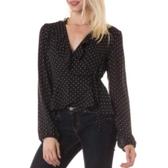 Black Polka Dot Wrap Top