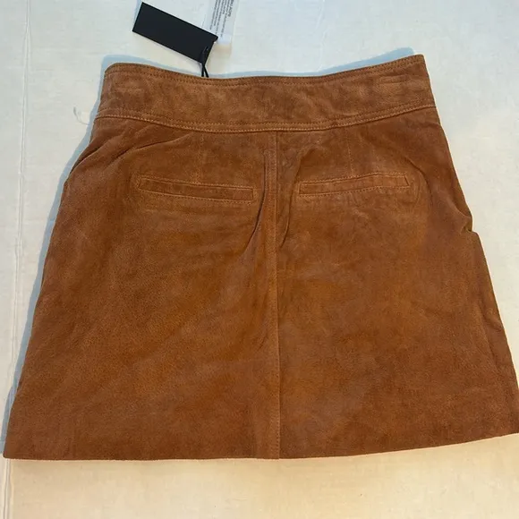 Blank NYC 25 Skirt Mini SnapFlap Patch Pocket Brown Suede 100% leather lined NWT