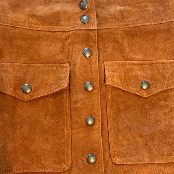 Blank NYC 25 Skirt Mini SnapFlap Patch Pocket Brown Suede 100% leather lined NWT