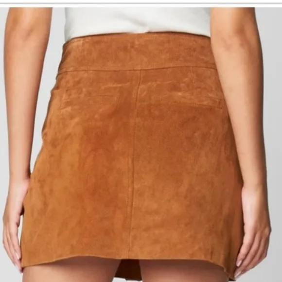 Blank NYC 25 Skirt Mini SnapFlap Patch Pocket Brown Suede 100% leather lined NWT