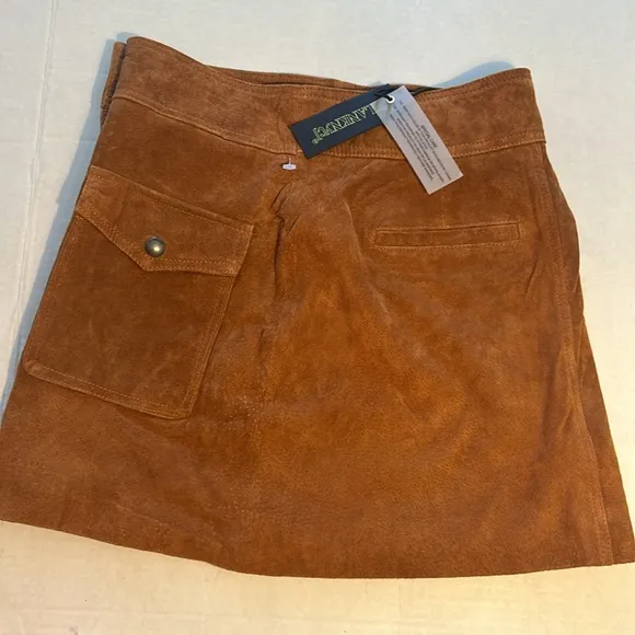 Blank NYC 25 Skirt Mini SnapFlap Patch Pocket Brown Suede 100% leather lined NWT