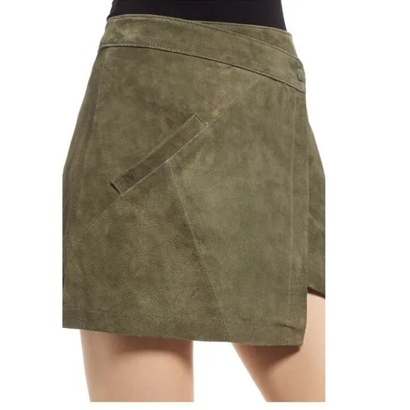 BLANK NYC Snap Front Suede Wrap Skirt, Sage Green, 28 Waist, Small/Medium, NWT