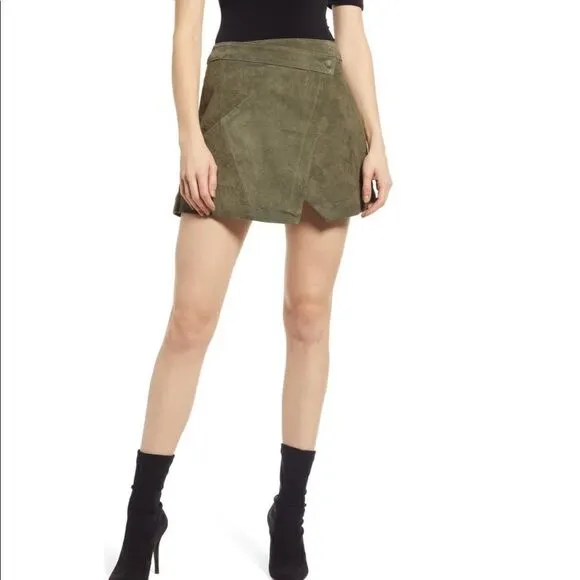 BLANK NYC Snap Front Suede Wrap Skirt, Sage Green, 28 Waist, Small/Medium, NWT