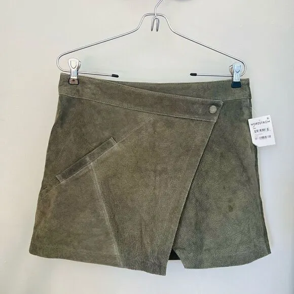 BLANK NYC Snap Front Suede Wrap Skirt, Sage Green, 28 Waist, Small/Medium, NWT