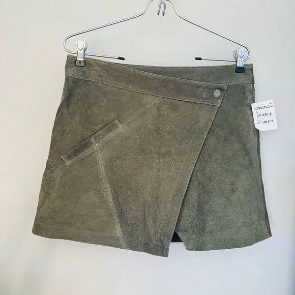 BLANK NYC Snap Front Suede Wrap Skirt, Sage Green, 28 Waist, Small/Medium, NWT