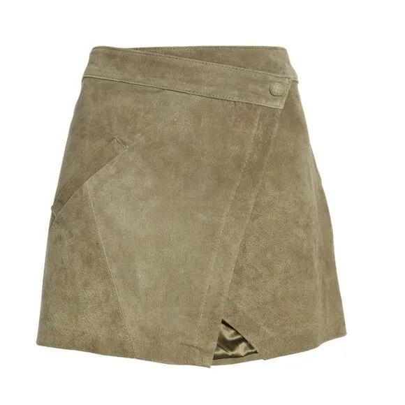 BLANK NYC Snap Front Suede Wrap Skirt, Sage Green, 28 Waist, Small/Medium, NWT