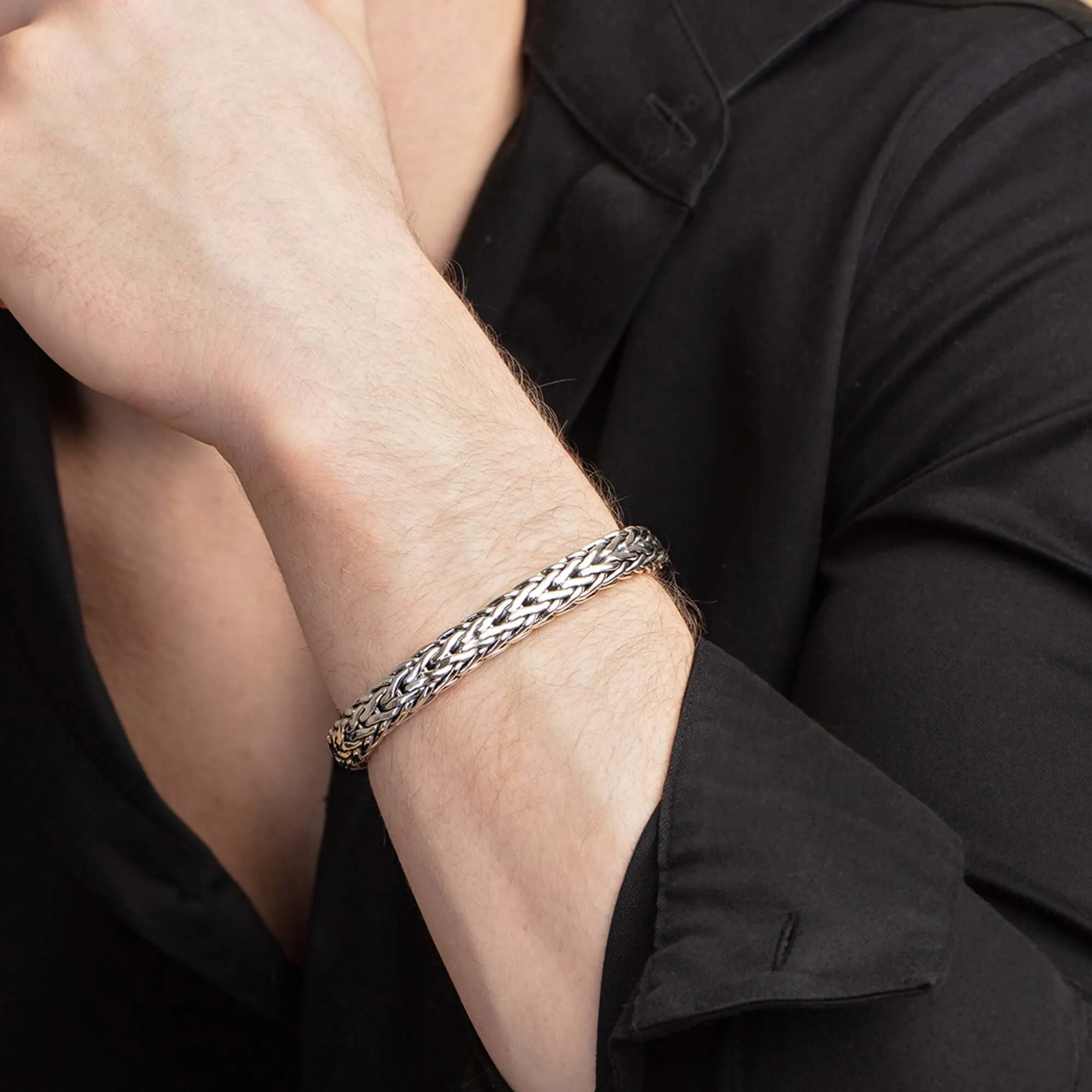 Bold Silver Woven Chain Bracelet