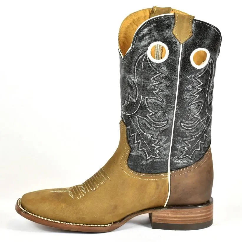 Bonanza Men's Tobacco Leather Square Toe, Leather Sole Rodeo Boot BA4004T