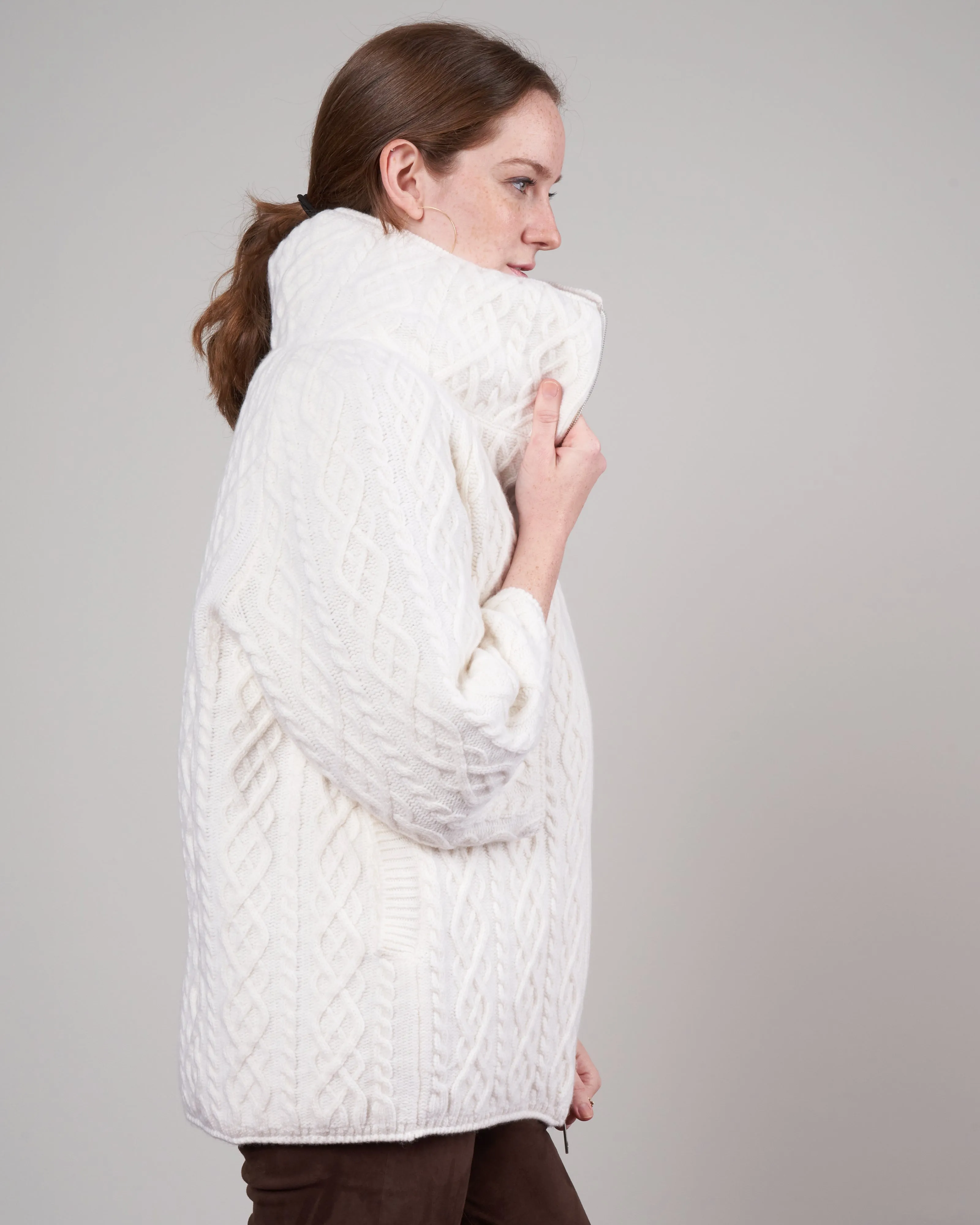 cable knit fully-lined jacket - bianco 1010