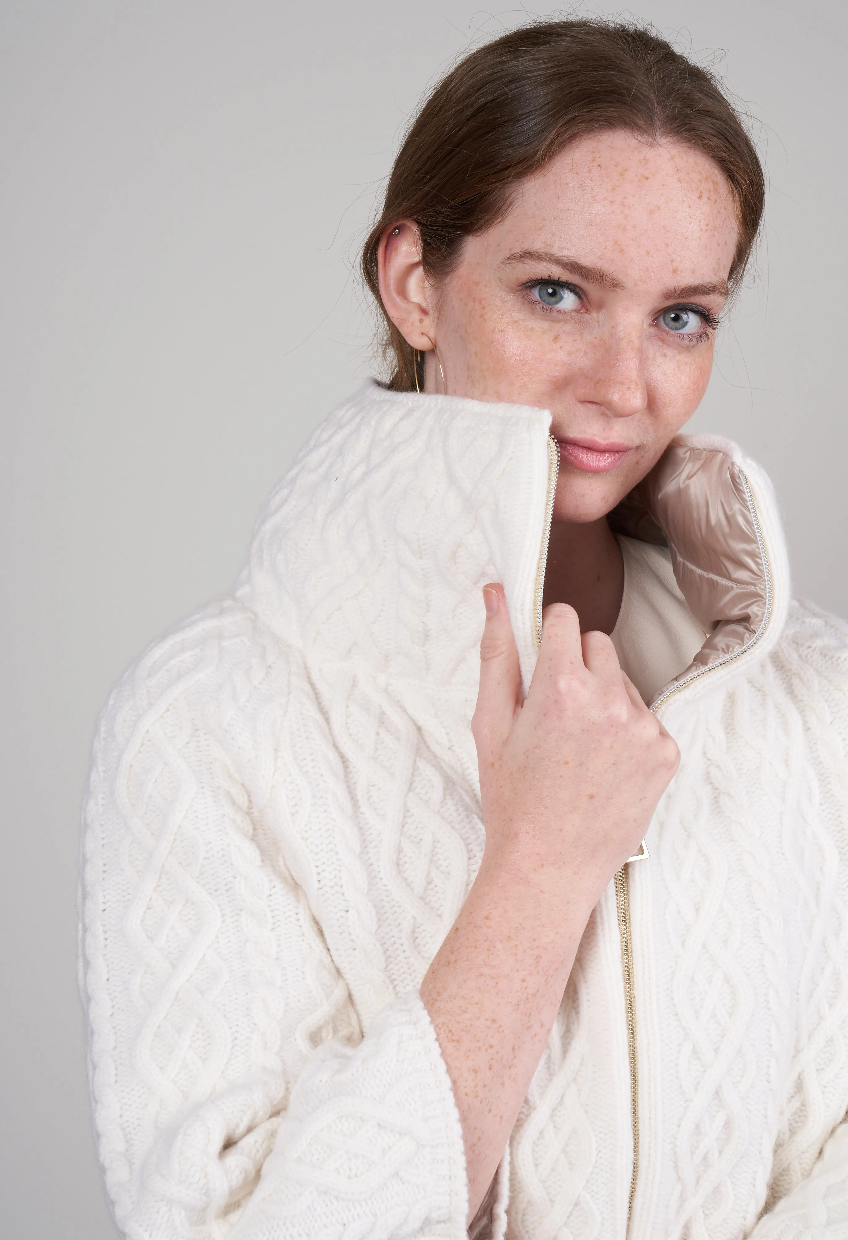 cable knit fully-lined jacket - bianco 1010